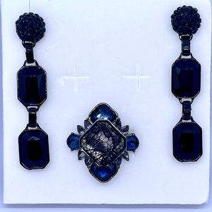 New Hematite Tone Lace Ring with Black Earrings Bundle